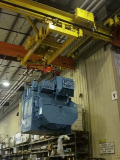 Cleveland Tramrail Underhung System moving heavy laundry equipment